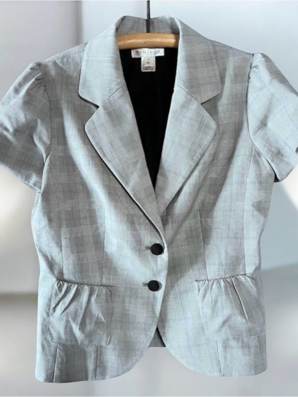 White House Black Market Herringbone Blazer Dove Gray Short Sleeve Jacket Sz 12
